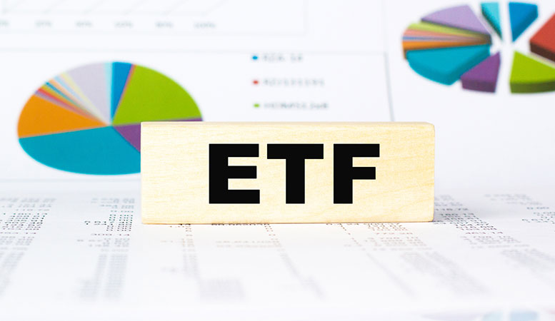 etf text with charts and numbers on the background