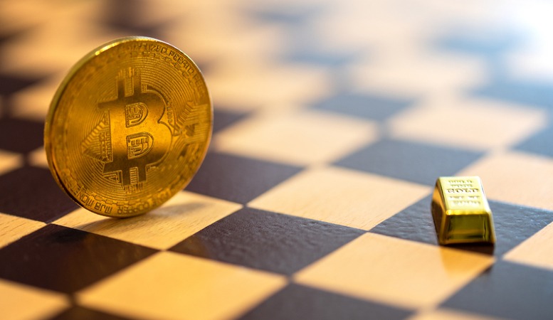 bitcoin and gold bar