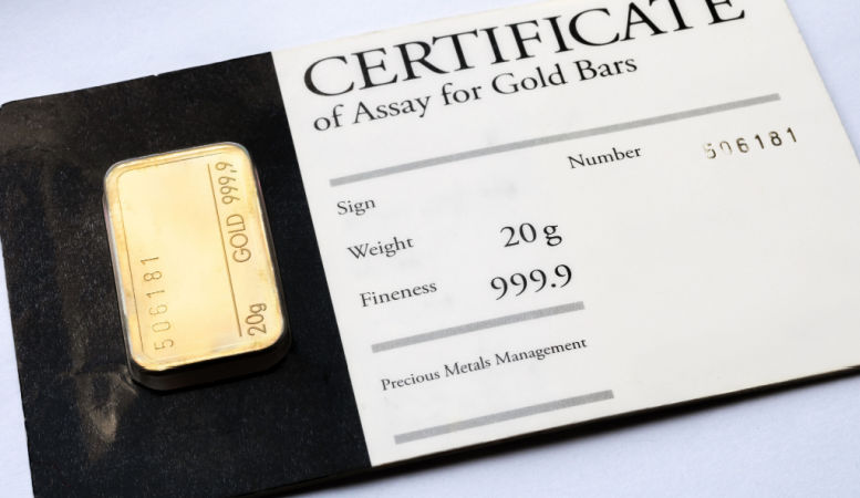 20 grams minted gold bar with certificate
