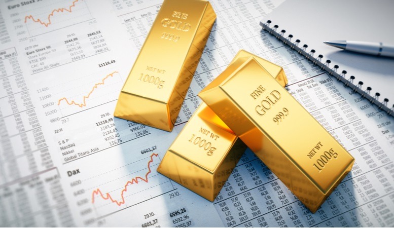 gold bars on top of stock index data