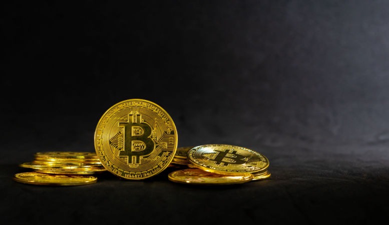 golden bitcoins on dark blue background featured image