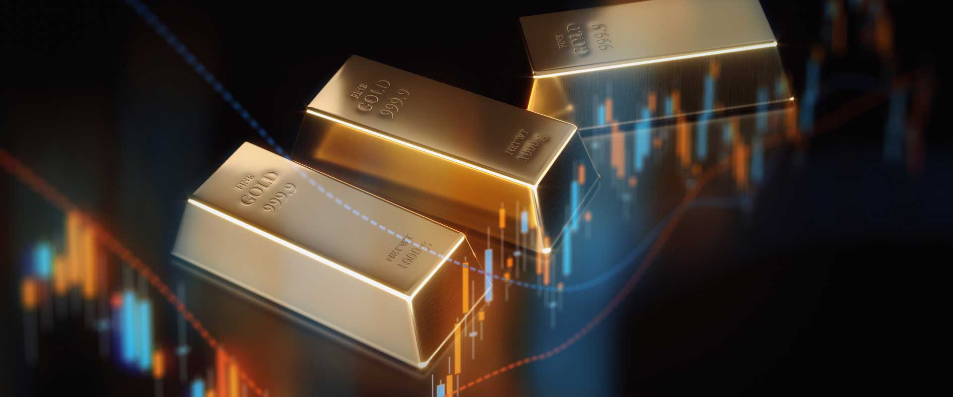 gold bars in rising gold price chart
