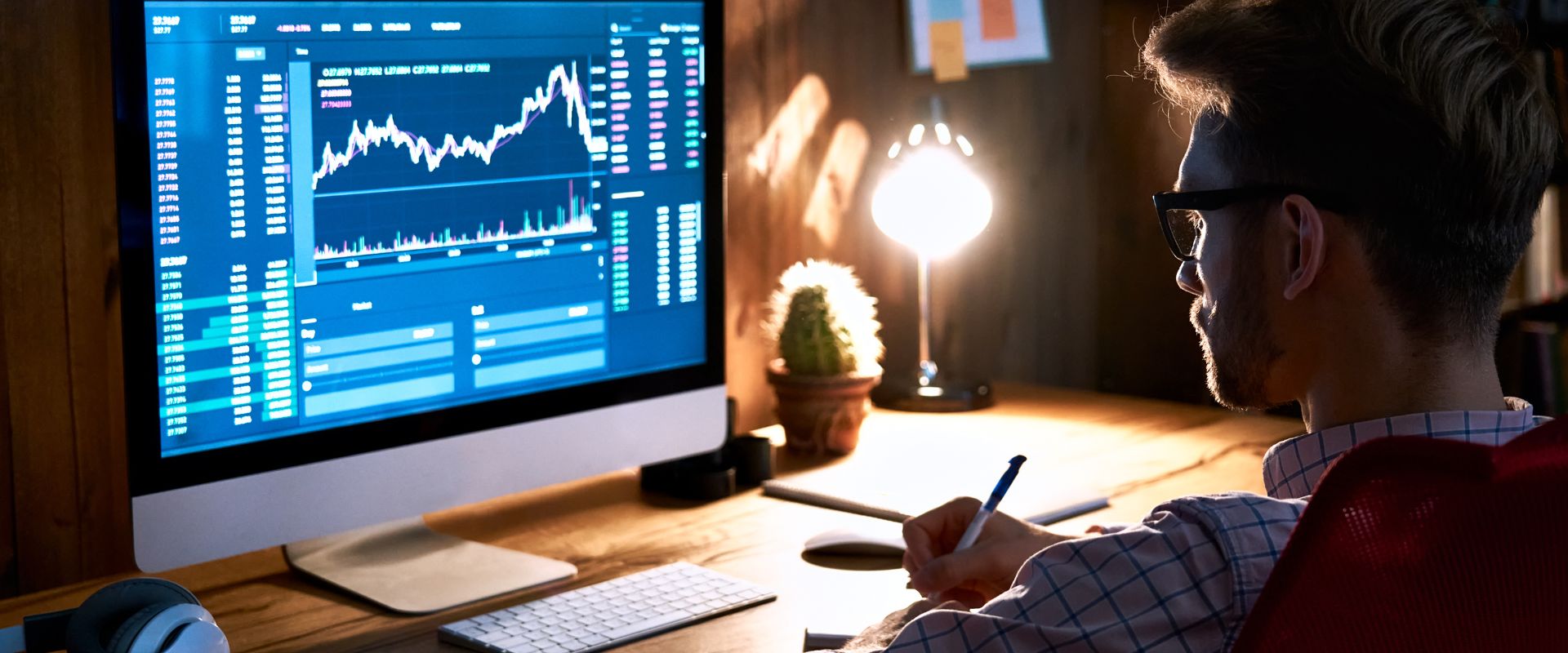 stock market analysts analyzing trend data