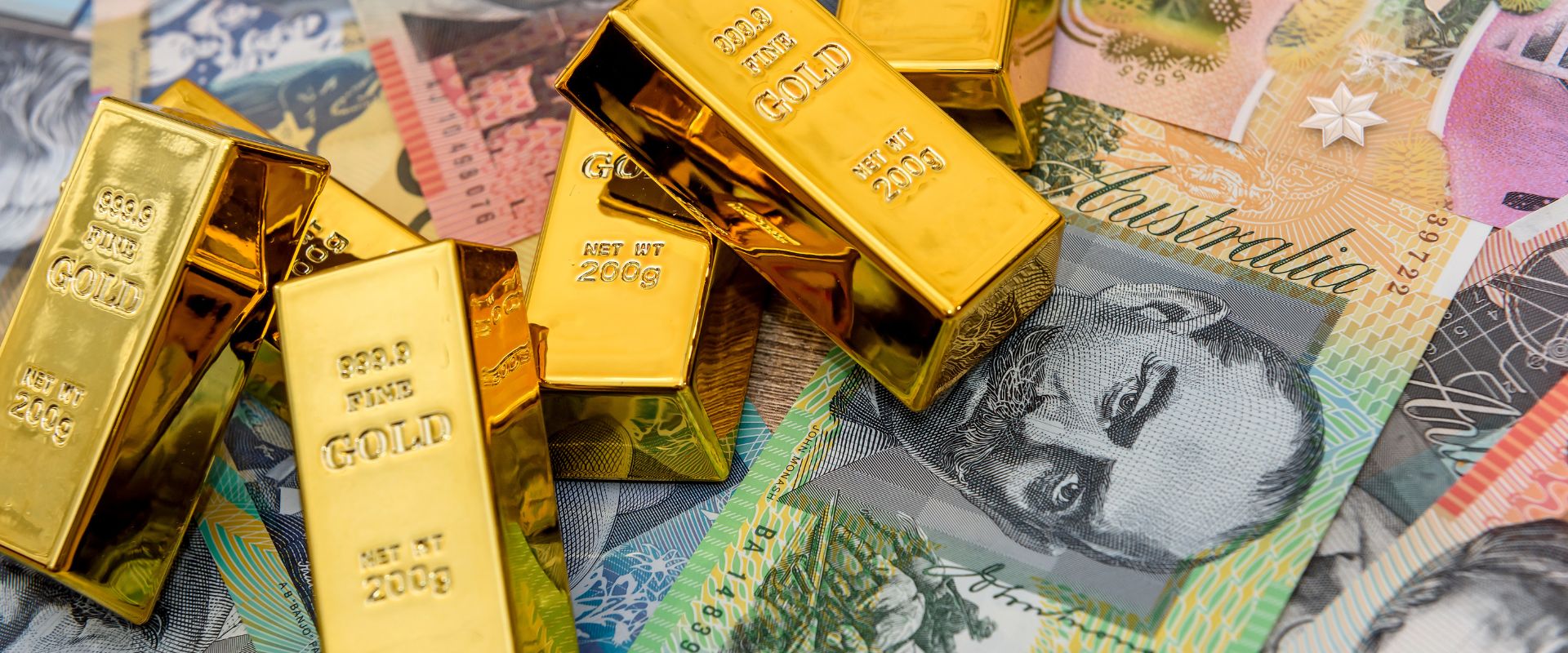 australian dollar banknotes as gold bar background