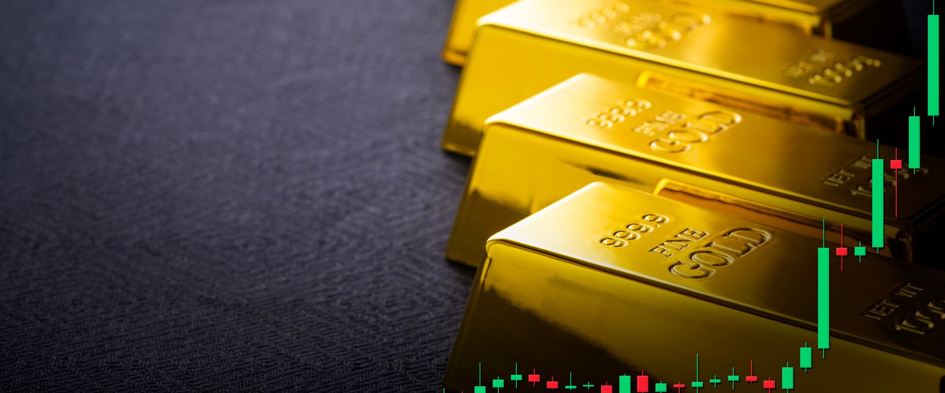 gold bars in a row with doji candlestick chart