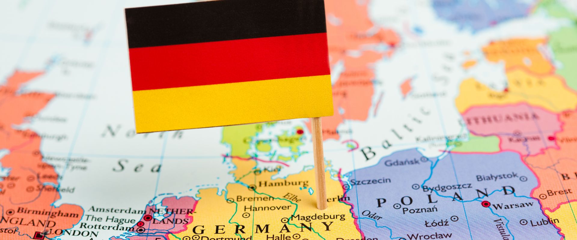 world map and flag of Germany