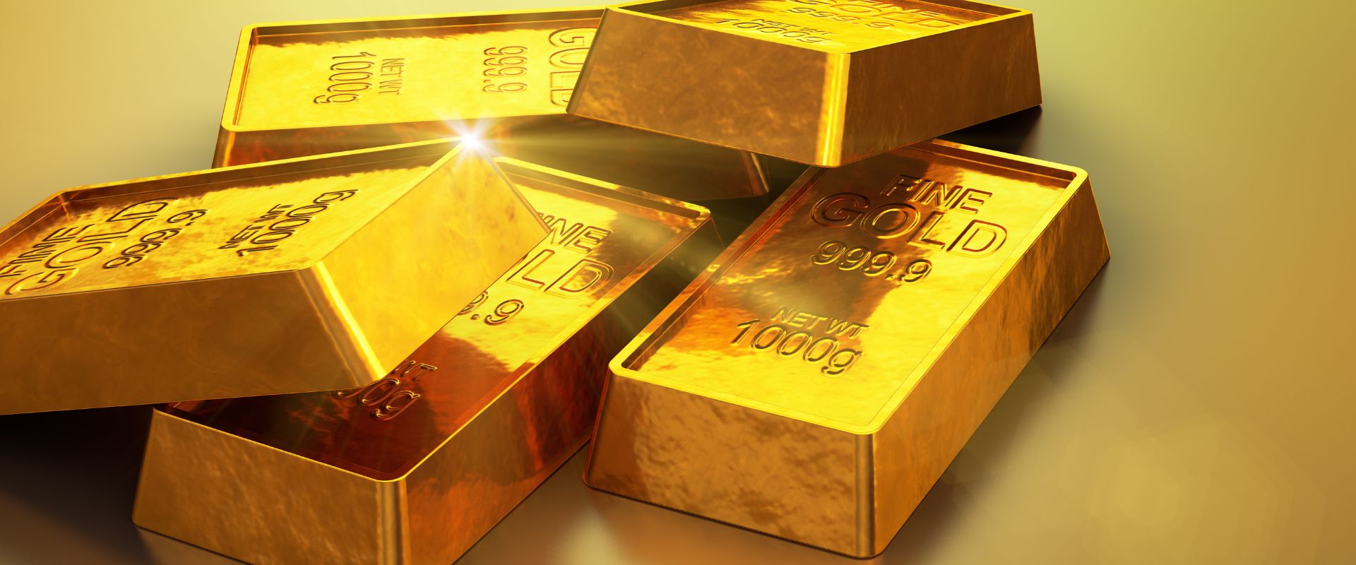 stack of shiny gold bars on gold background
